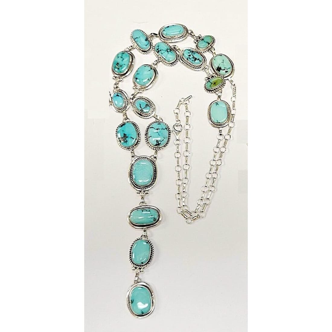 Navajo Royston Turquoise Lariat Necklace Sterling Silver K.
