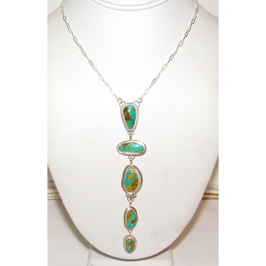 Navajo Royston Turquoise Lariat Necklace Sterling Silver K.