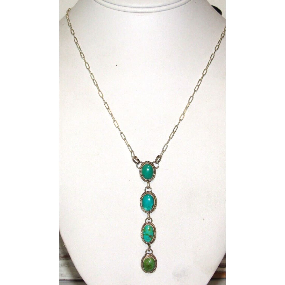 Navajo Royston Turquoise Small Lariat Necklace Sterling