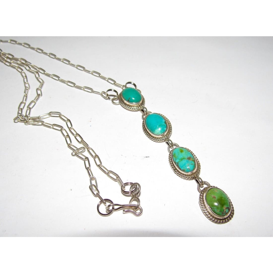 Navajo Royston Turquoise Small Lariat Necklace Sterling