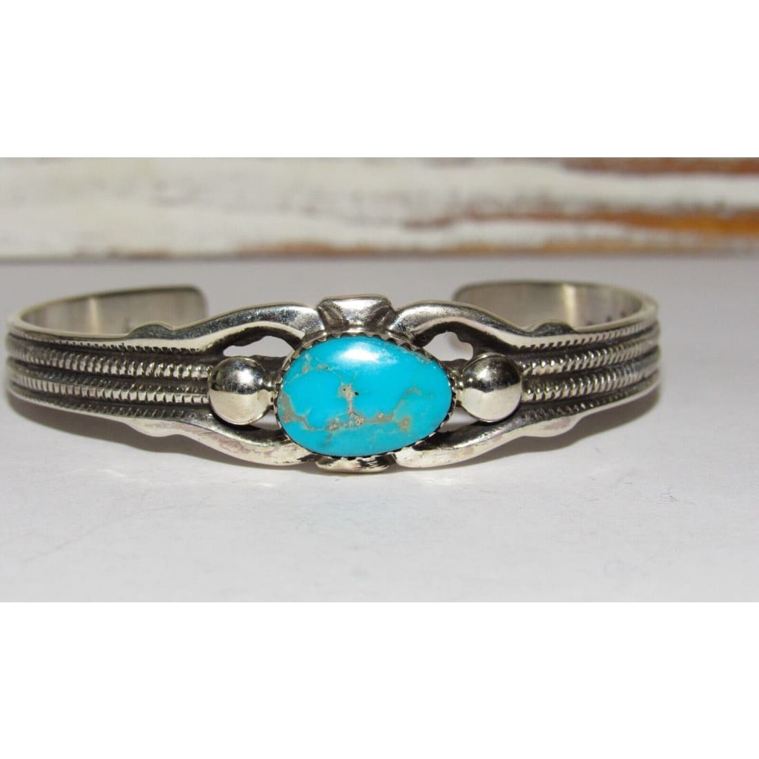 Navajo Royston Turquoise Stacker Cuff Bracelet Sterling