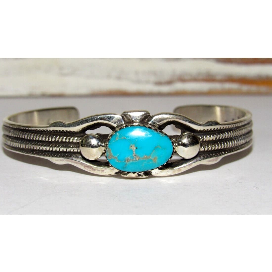 Navajo Royston Turquoise Stacker Cuff Bracelet Sterling