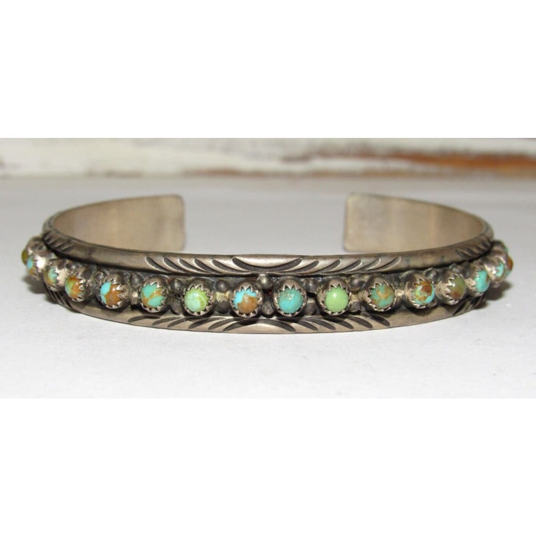 Navajo Royston Turquoise Stacker Cuff Bracelet Sterling