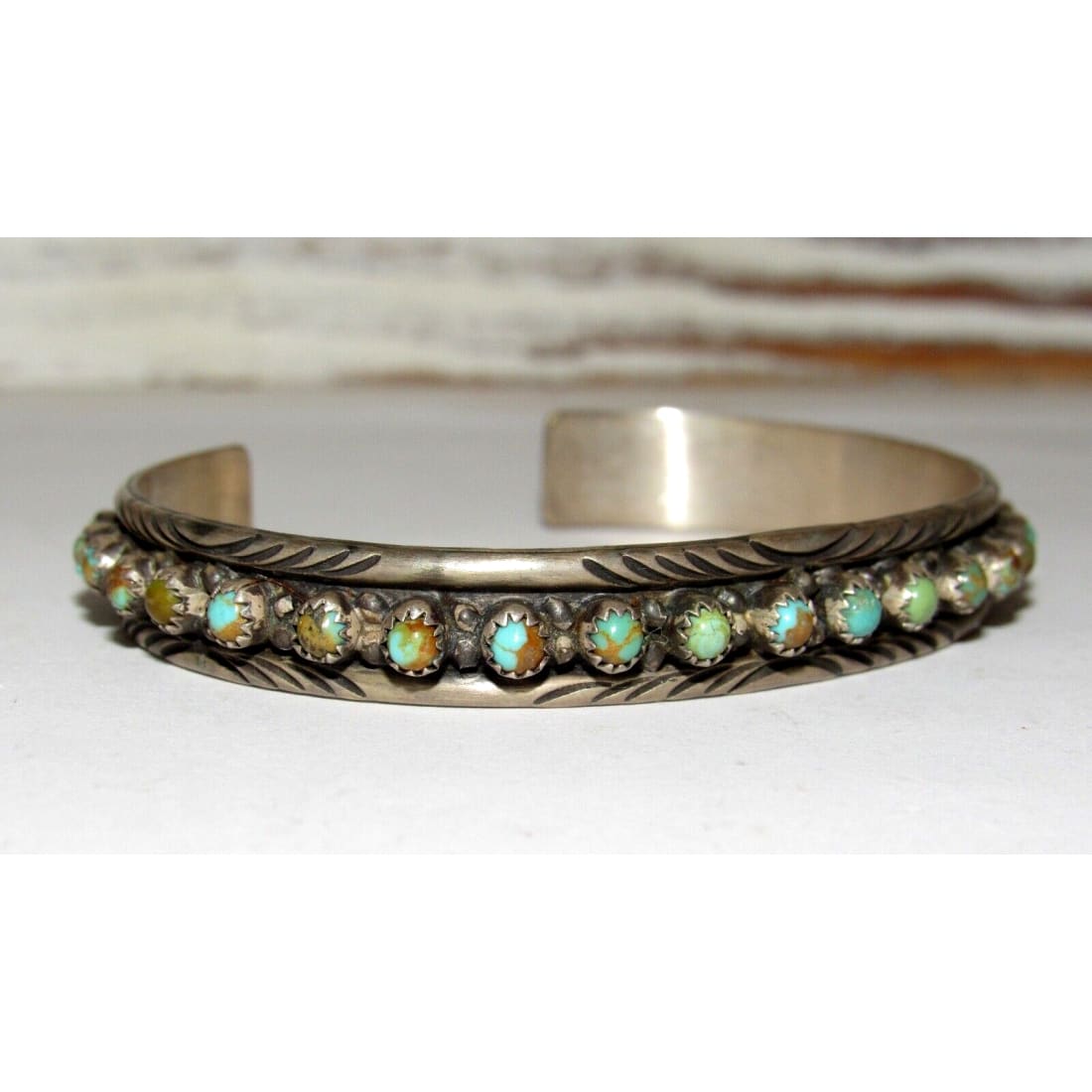 Navajo Royston Turquoise Stacker Cuff Bracelet Sterling