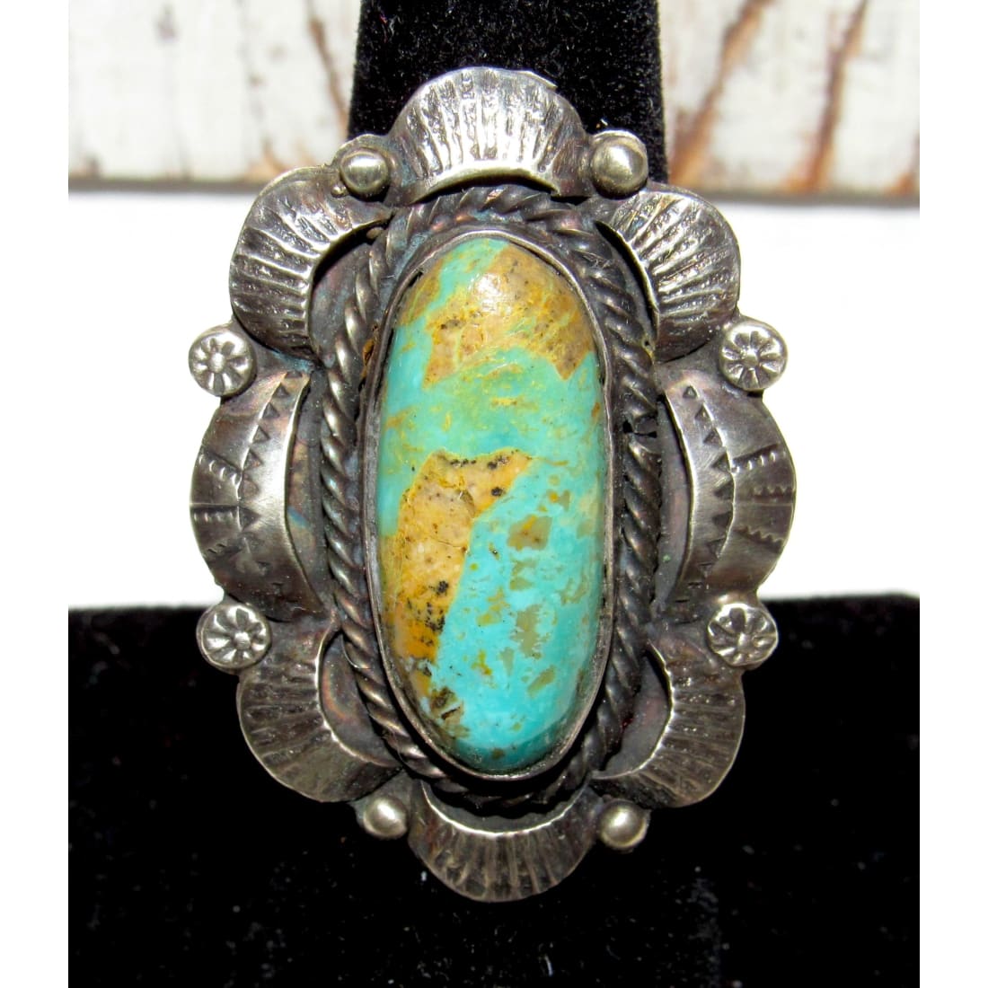 Navajo Royston Turquoise Statement Ring Sz 7.5 Sterling