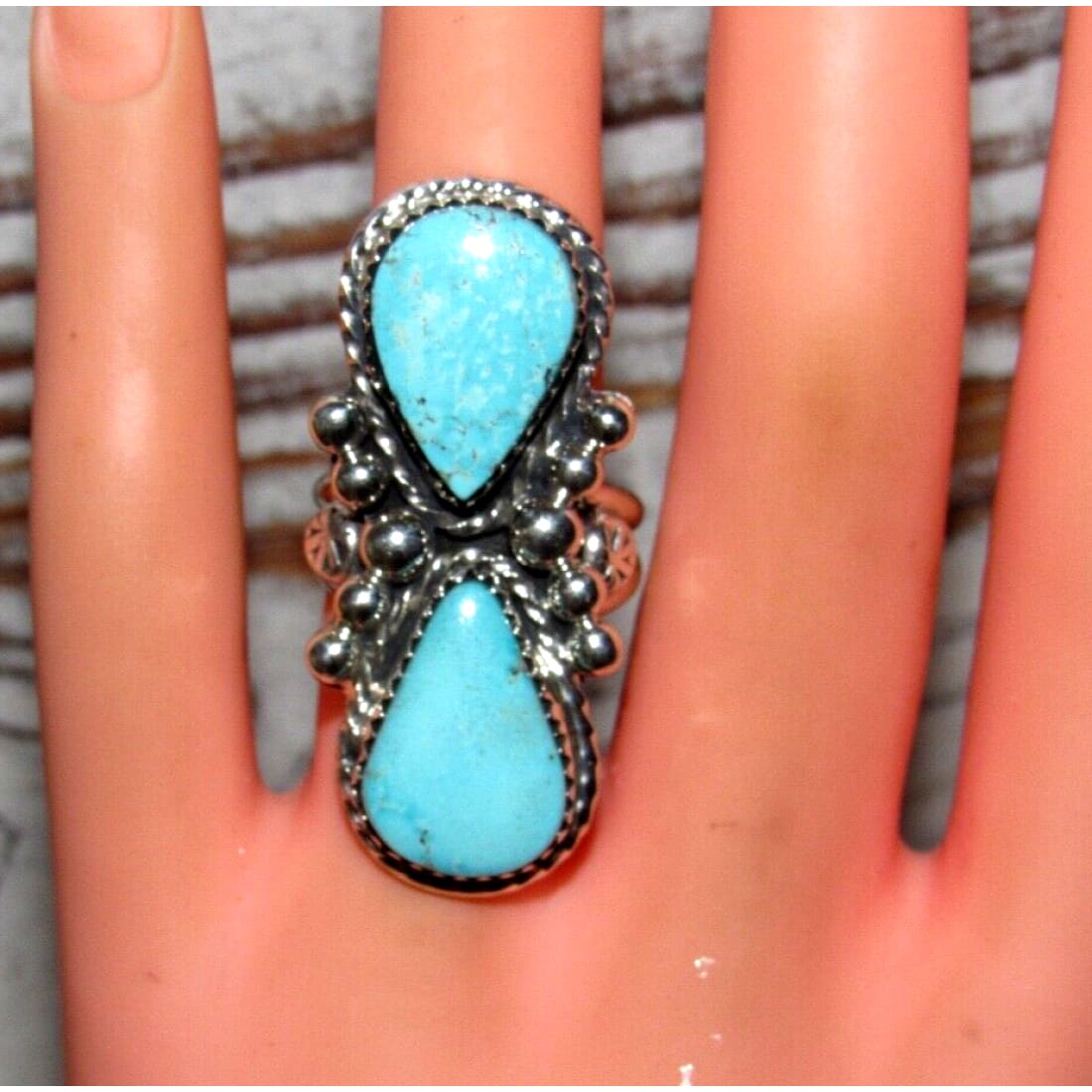 Navajo Royston Turquoise Statement Ring Sz 7 Sterling