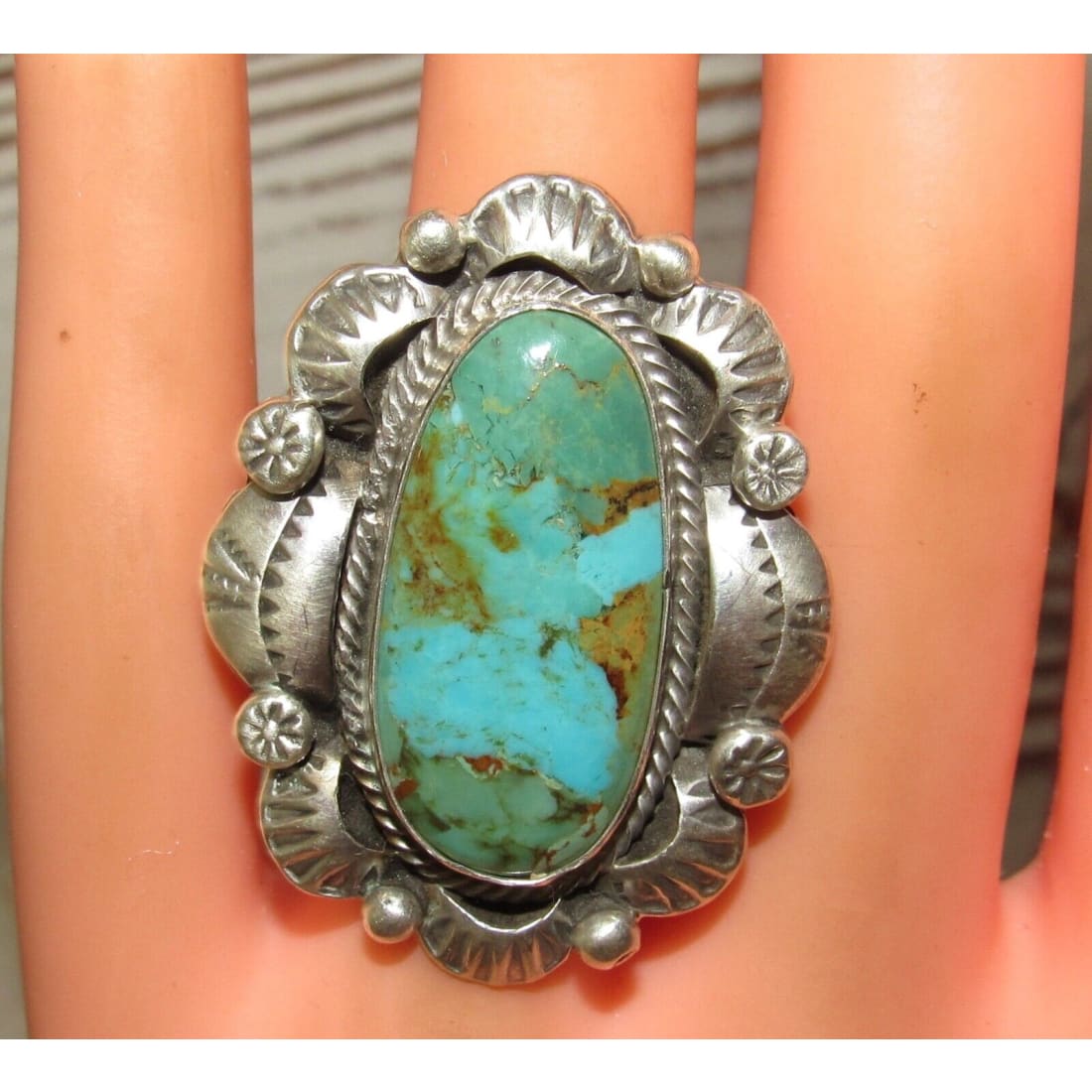 Navajo Royston Turquoise Statement Ring Sz 7 Sterling Silver