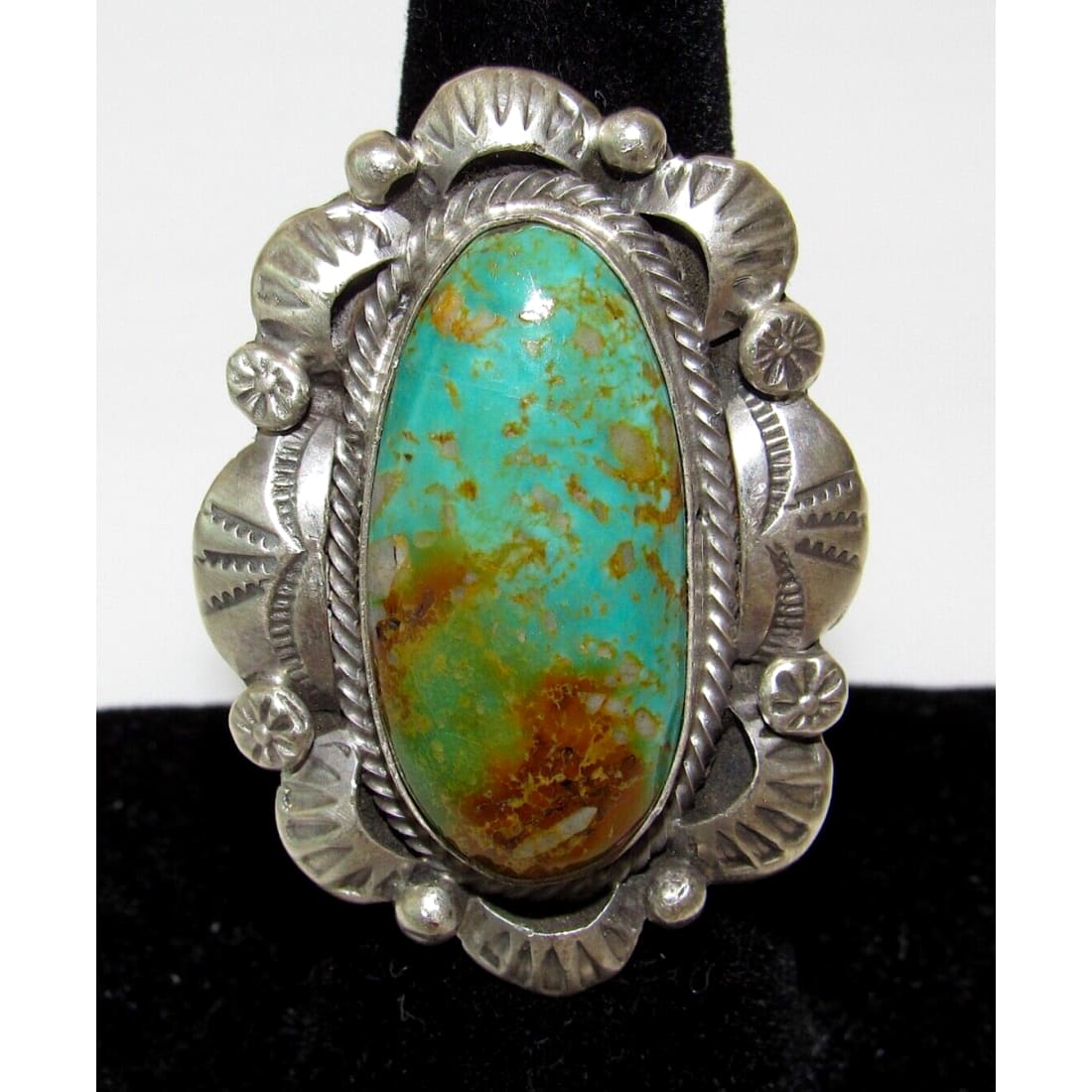 Navajo Royston Turquoise Statement Ring Sz 7 Sterling Silver