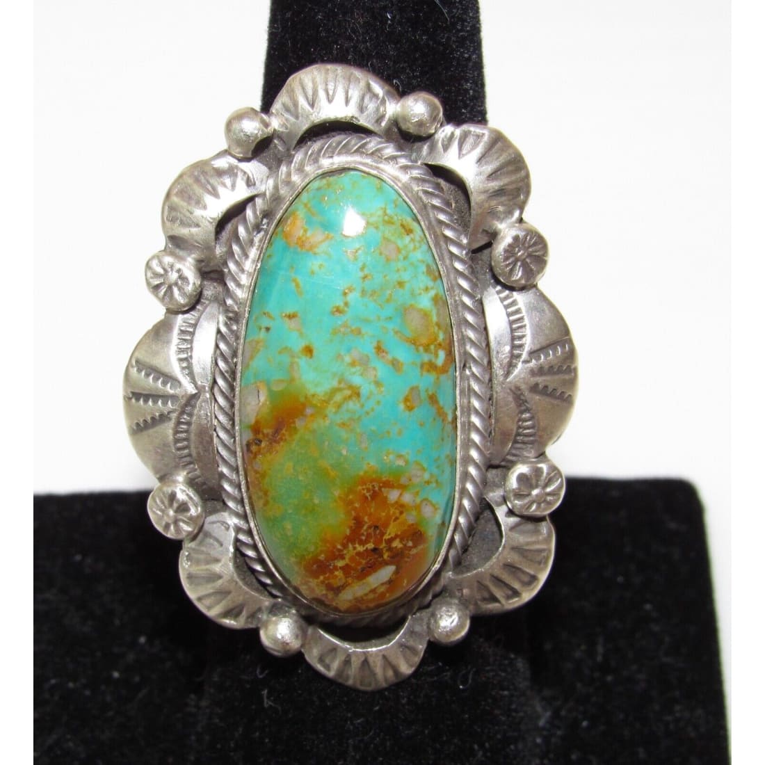Navajo Royston Turquoise Statement Ring Sz 7 Sterling Silver