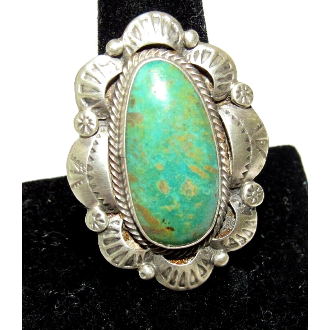 Navajo Royston Turquoise Statement Ring Sz 9 Sterling Silver