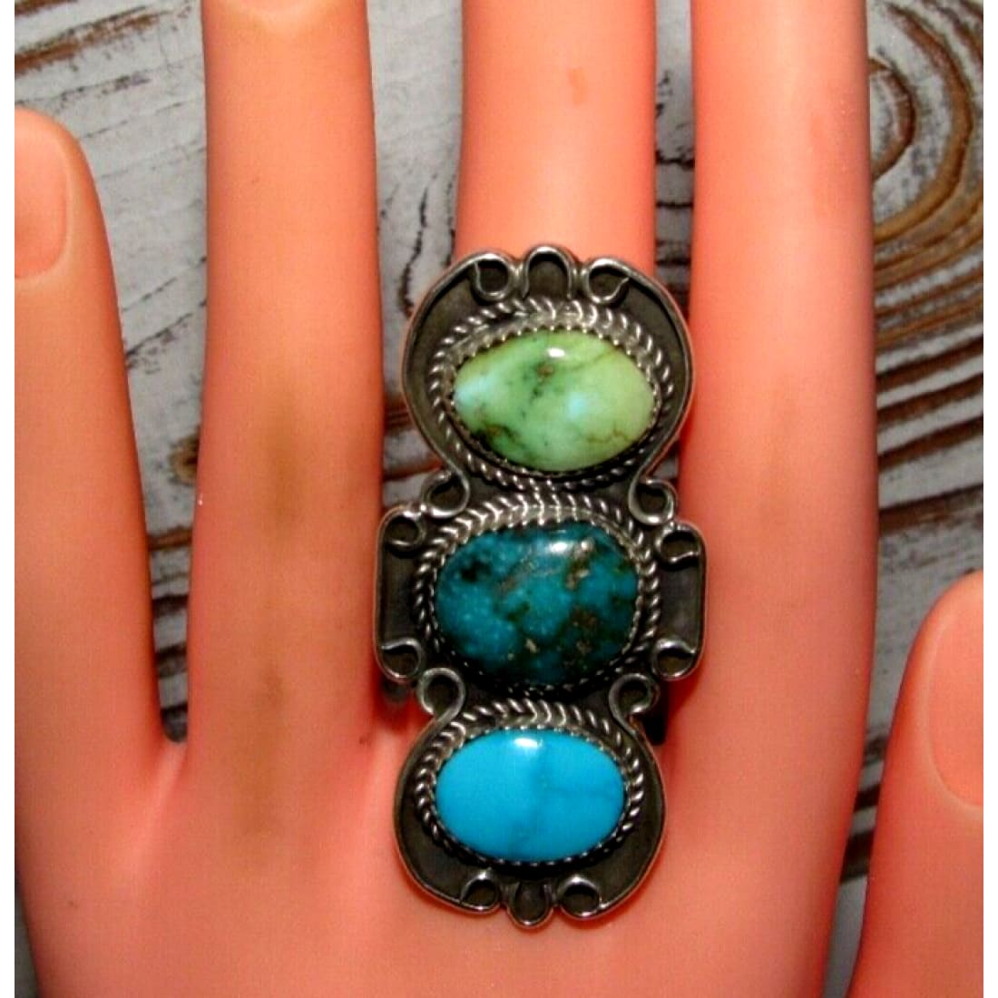 Navajo Royston Turquoise Statement Ring Sz 9 Sterling Silver