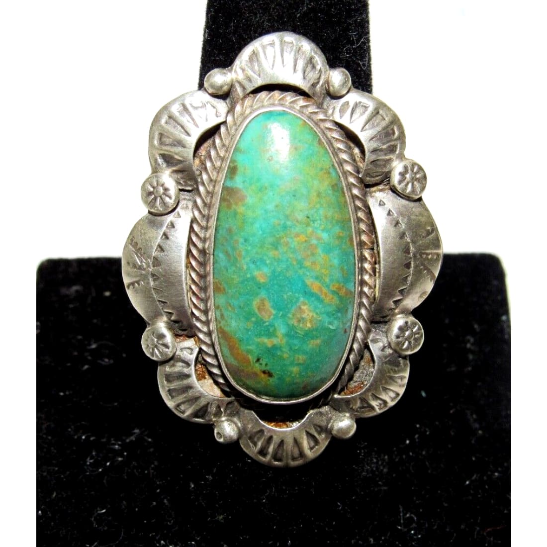 Navajo Royston Turquoise Statement Ring Sz 9 Sterling Silver