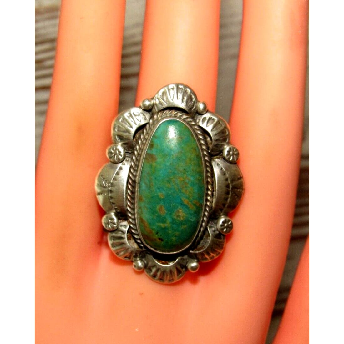 Navajo Royston Turquoise Statement Ring Sz 9 Sterling Silver