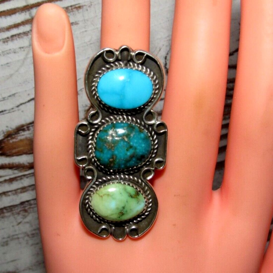 Navajo Royston Turquoise Statement Ring Sz 9 Sterling Silver