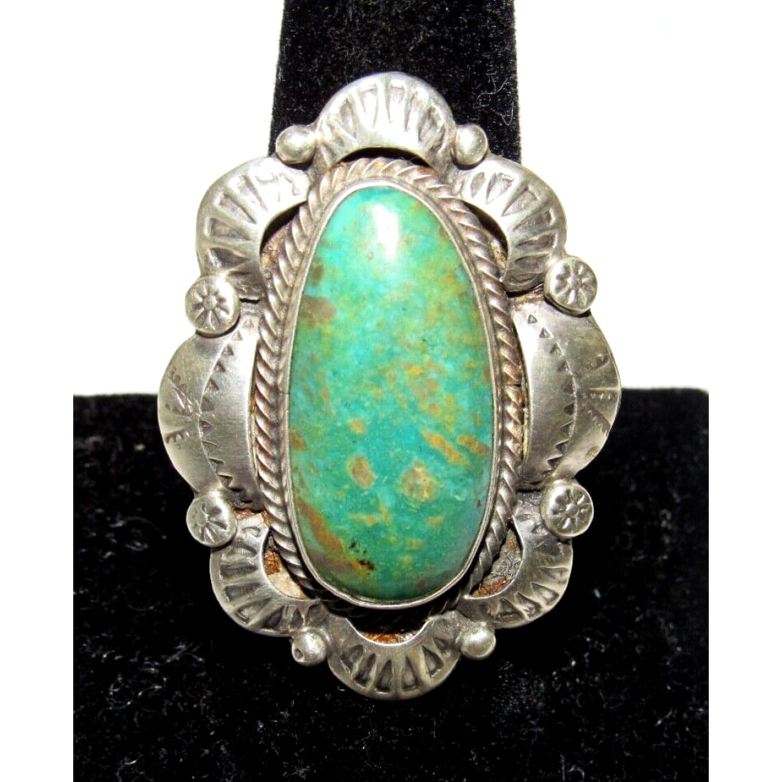 Navajo Royston Turquoise Statement Ring Sz 9 Sterling Silver