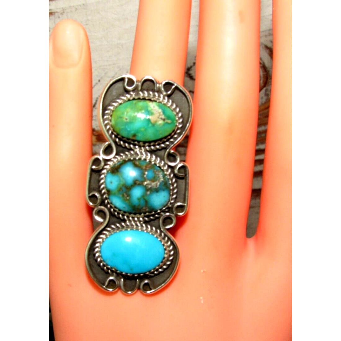 Navajo Royston Turquoise Statement Ring Sz 9 Sterling Silver