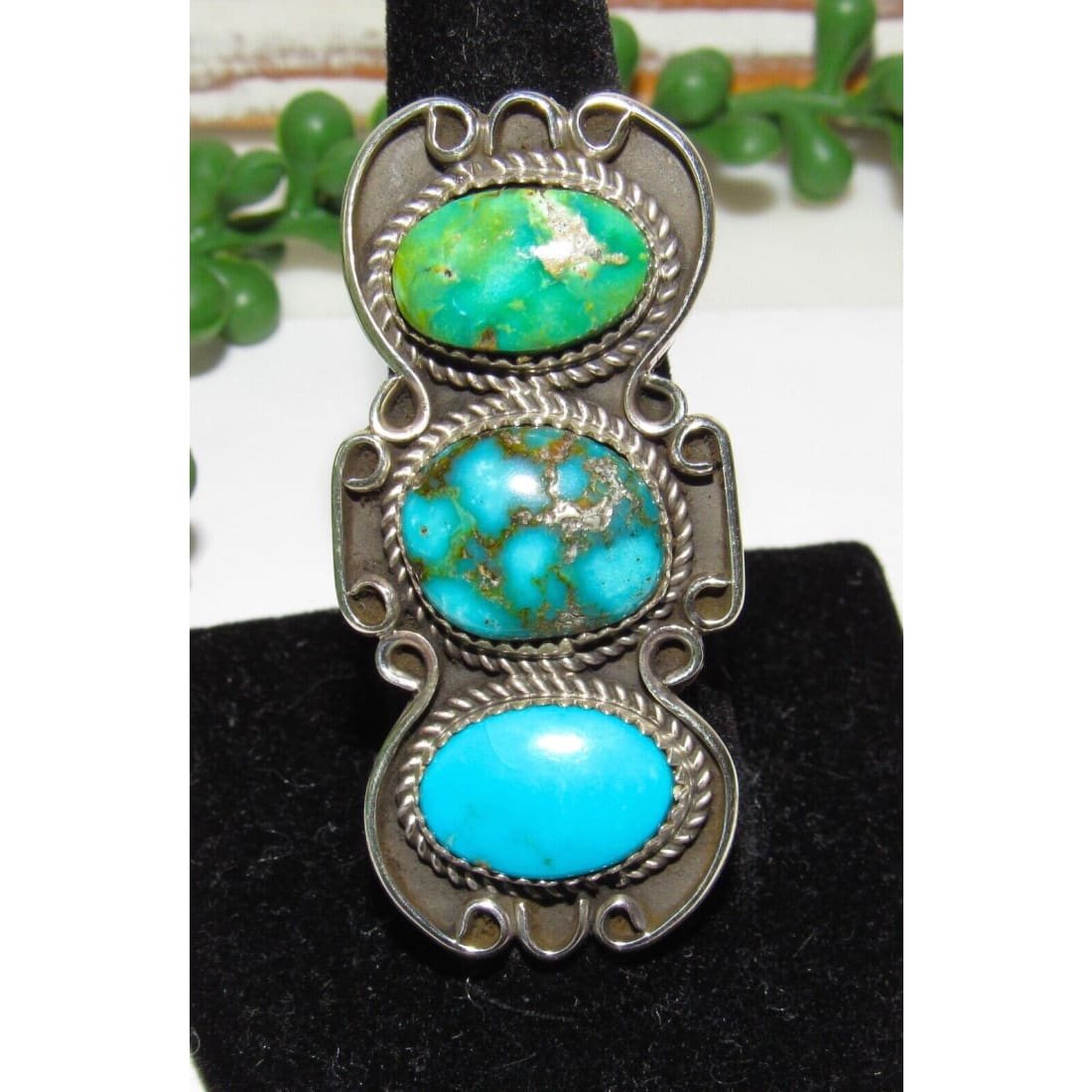 Navajo Royston Turquoise Statement Ring Sz 9 Sterling Silver