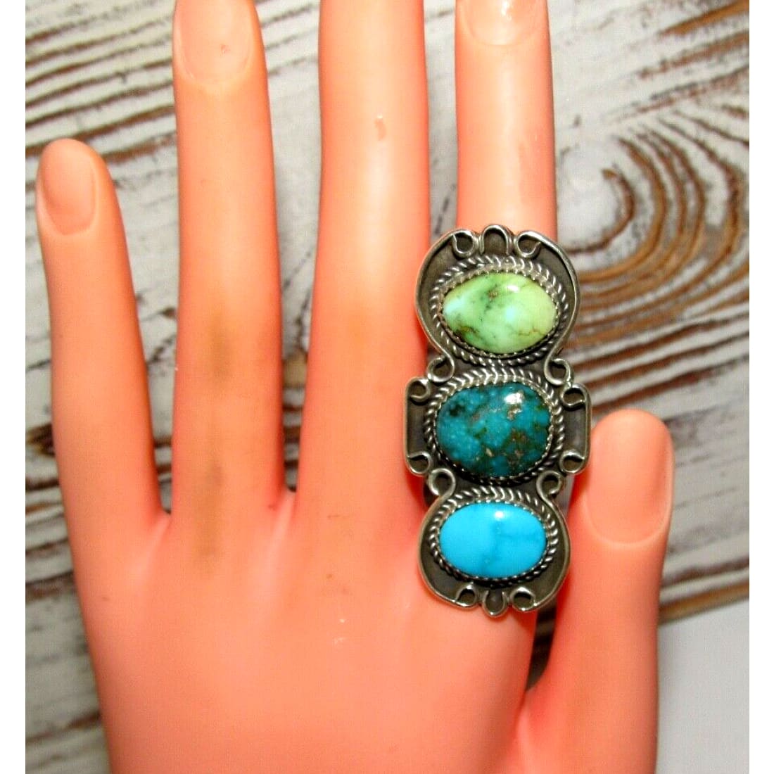 Navajo Royston Turquoise Statement Ring Sz 9 Sterling Silver