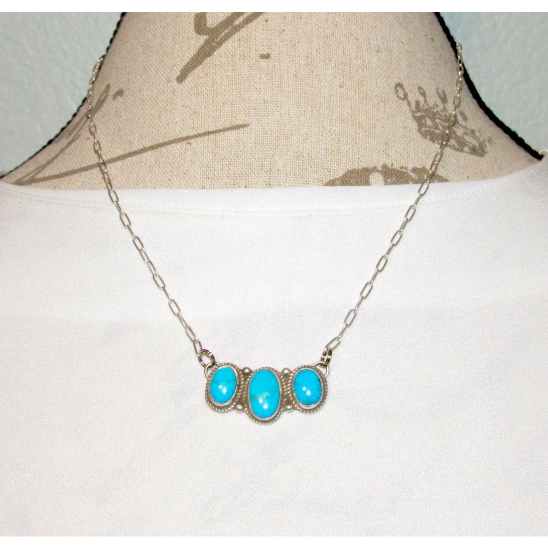Navajo Sleeping Beauty Turquoise Cluster Bar Necklace