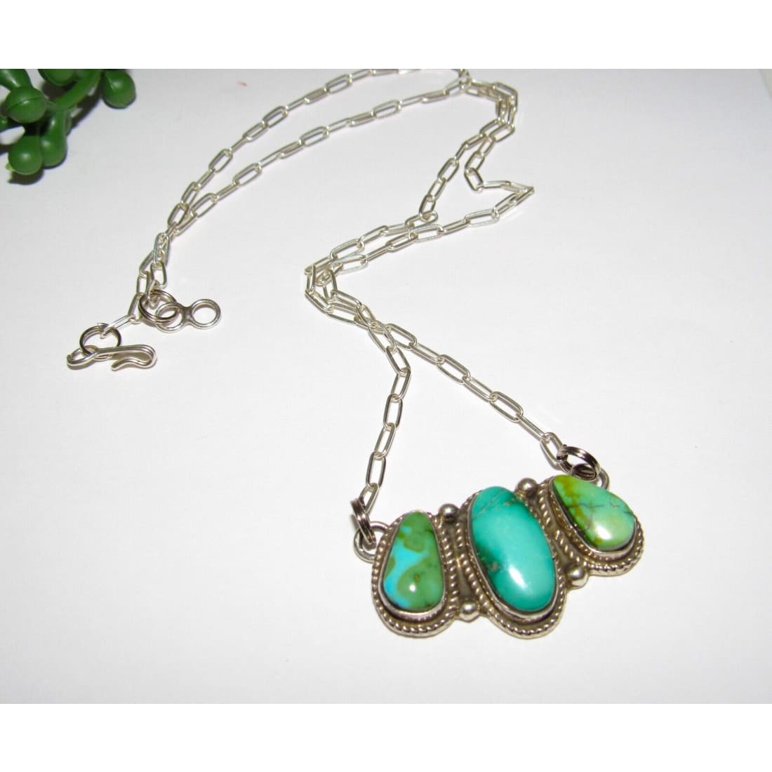 Navajo Sonoran Gold Turquoise Cluster Bar Necklace Sterling
