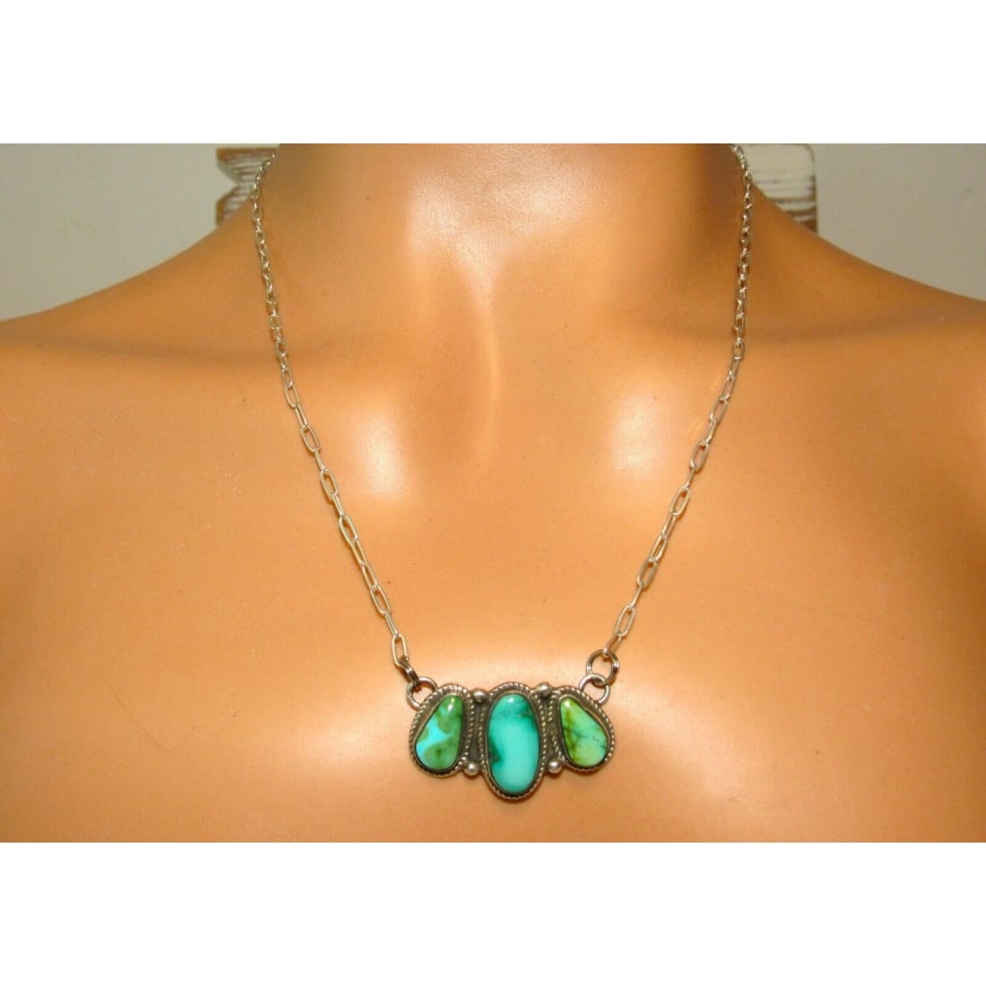 Navajo Sonoran Gold Turquoise Cluster Bar Necklace Sterling