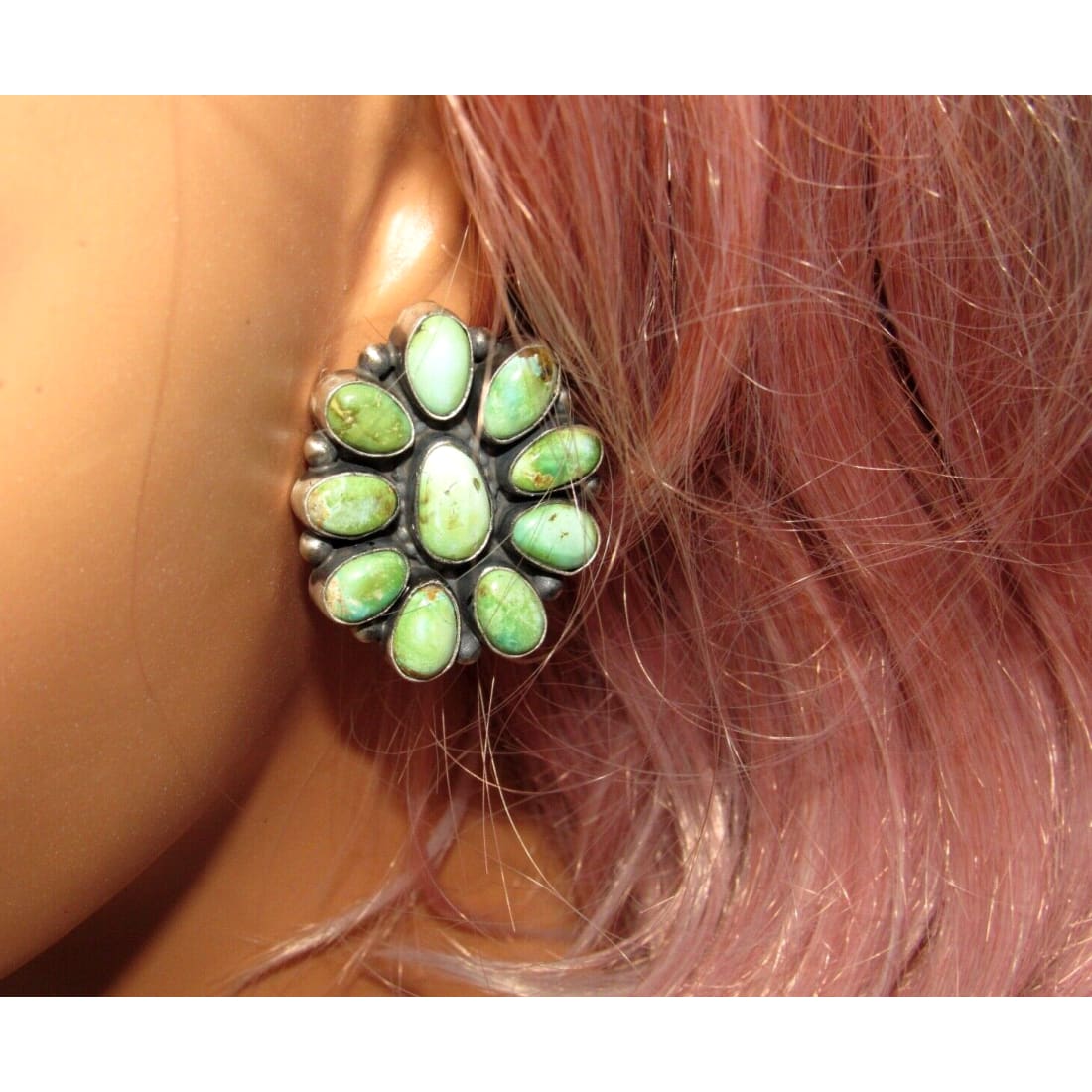 Navajo Sonoran Gold Turquoise Cluster Post Earrings Sterling