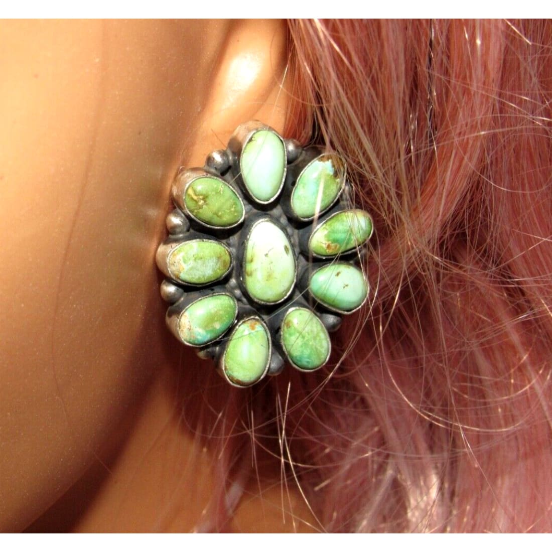 Navajo Sonoran Gold Turquoise Cluster Post Earrings Sterling