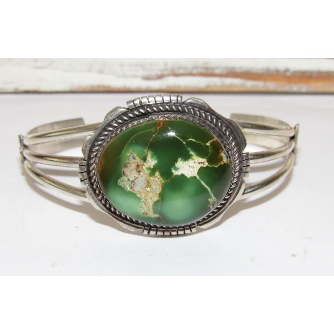 Navajo Sonoran Gold Turquoise Cuff Bracelet Sterling Silver