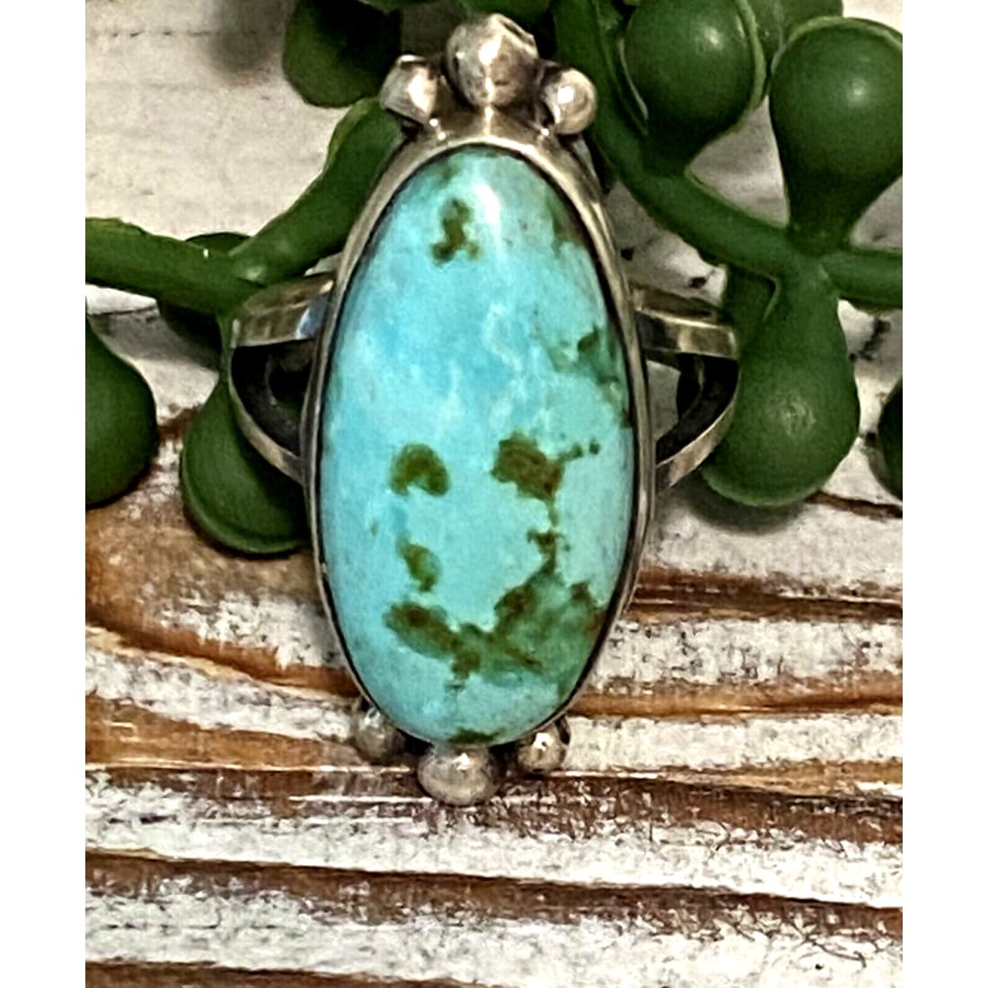 Navajo Sonoran Gold Turquoise Ring Sz 7.5 Sterling Silver