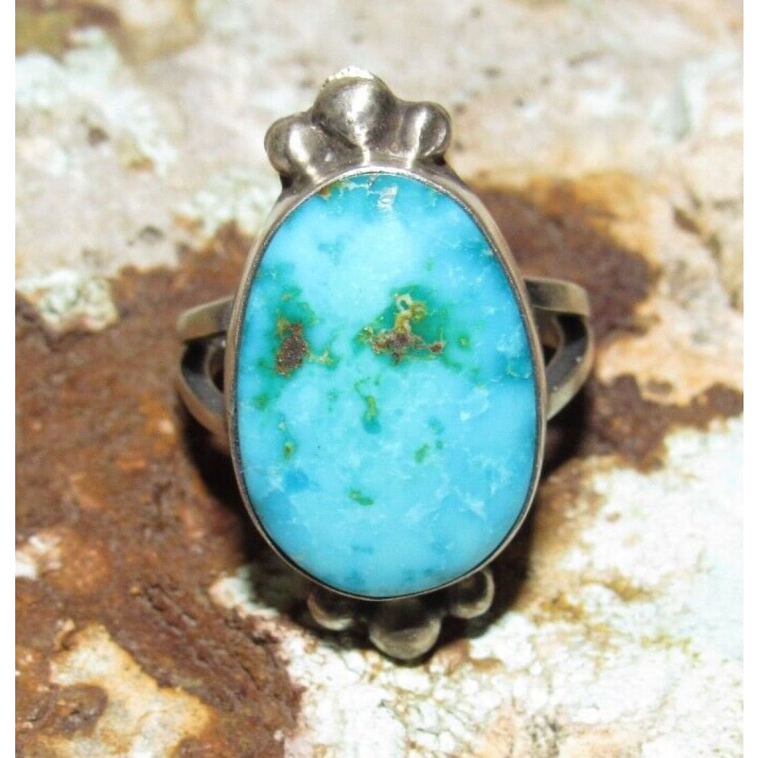 Navajo Sonoran Gold Turquoise Ring Sz 7.5 Sterling Silver