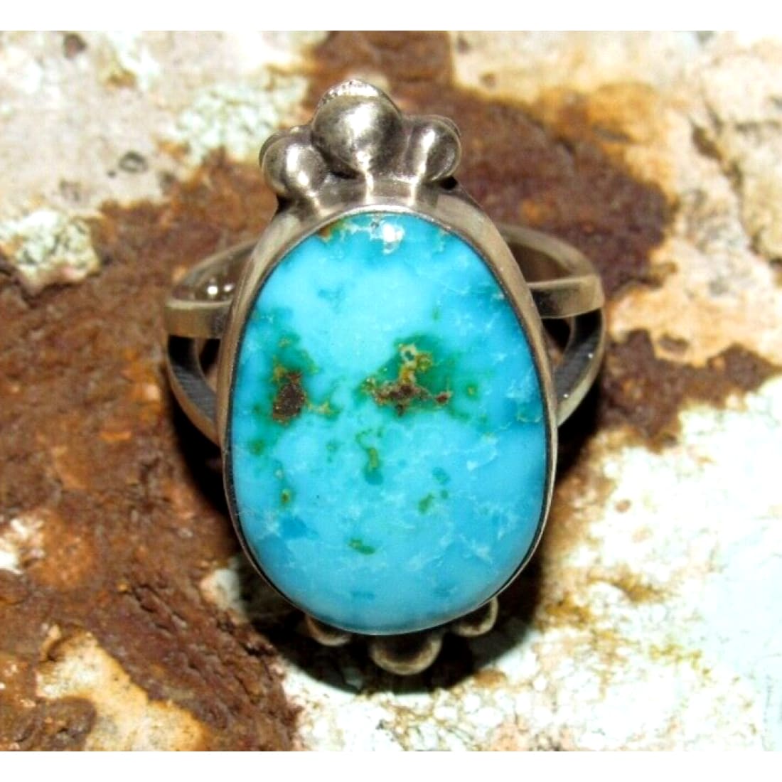 Navajo Sonoran Gold Turquoise Ring Sz 7.5 Sterling Silver