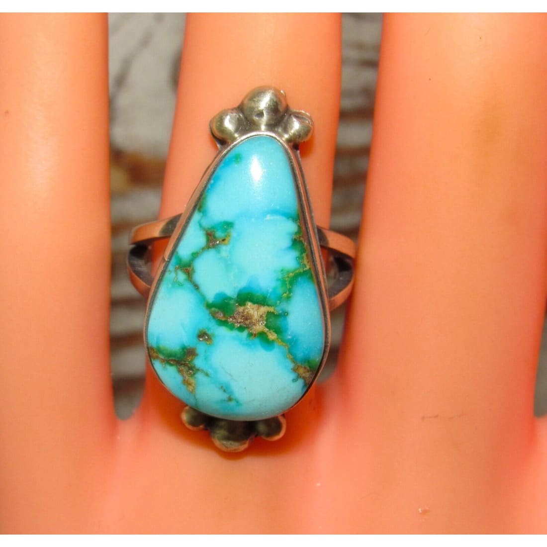 Navajo Sonoran Gold Turquoise Ring Sz 7.5 Sterling Silver