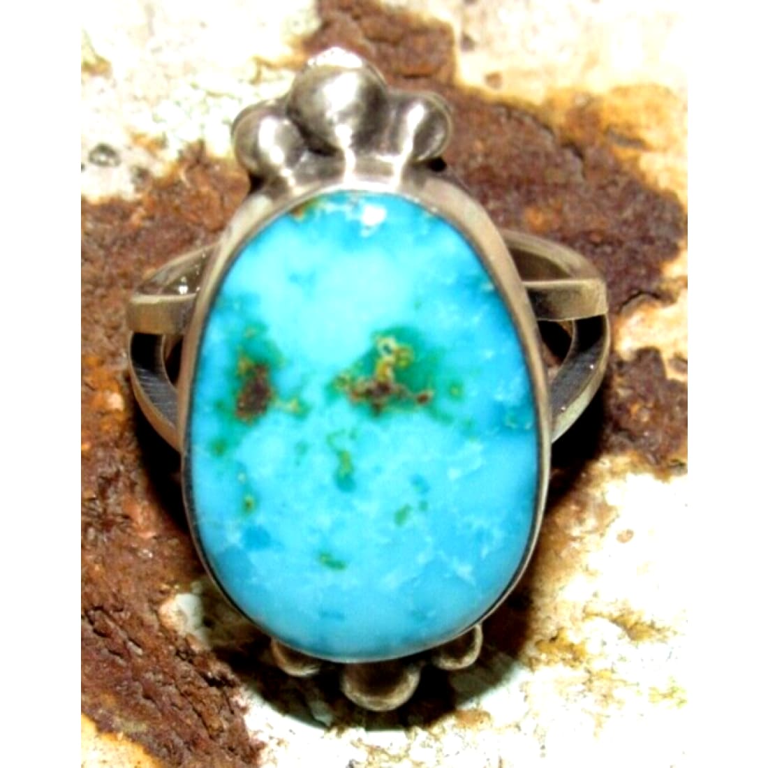 Navajo Sonoran Gold Turquoise Ring Sz 7.5 Sterling Silver