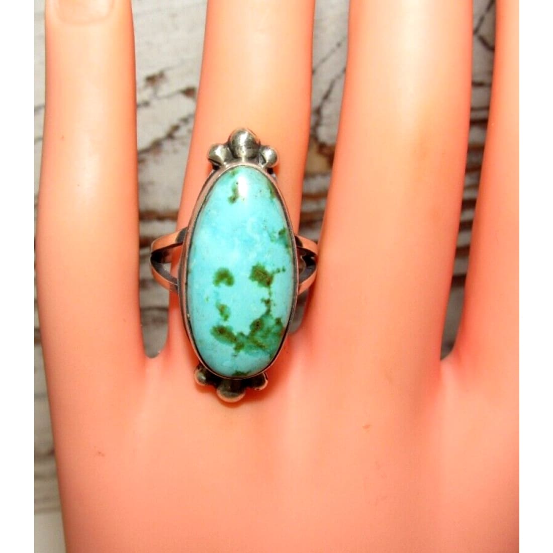 Navajo Sonoran Gold Turquoise Ring Sz 7.5 Sterling Silver