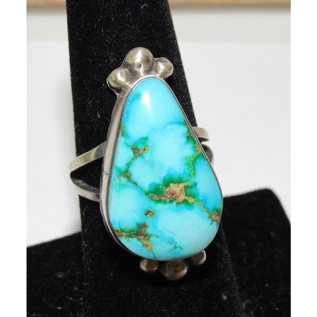Navajo Sonoran Gold Turquoise Ring Sz 7.5 Sterling Silver