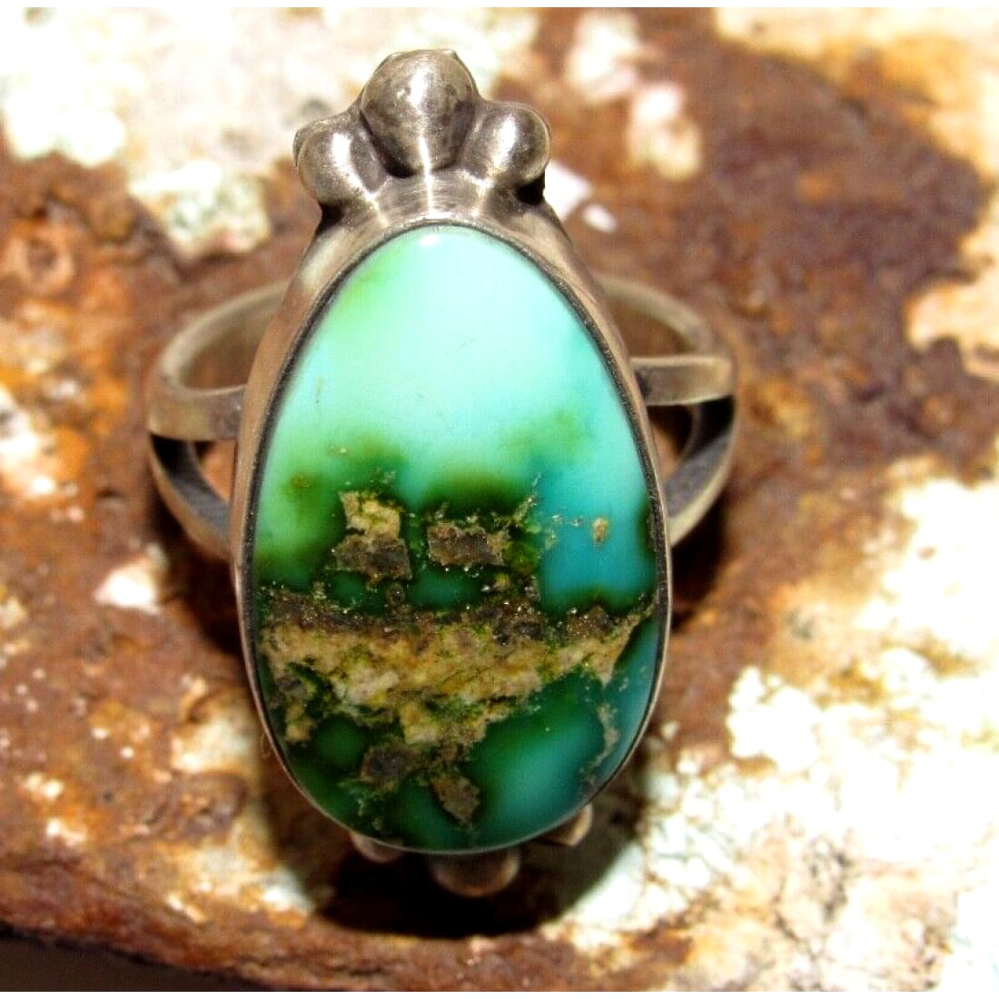 Navajo Sonoran Gold Turquoise Ring Sz 8 Sterling Silver Eli