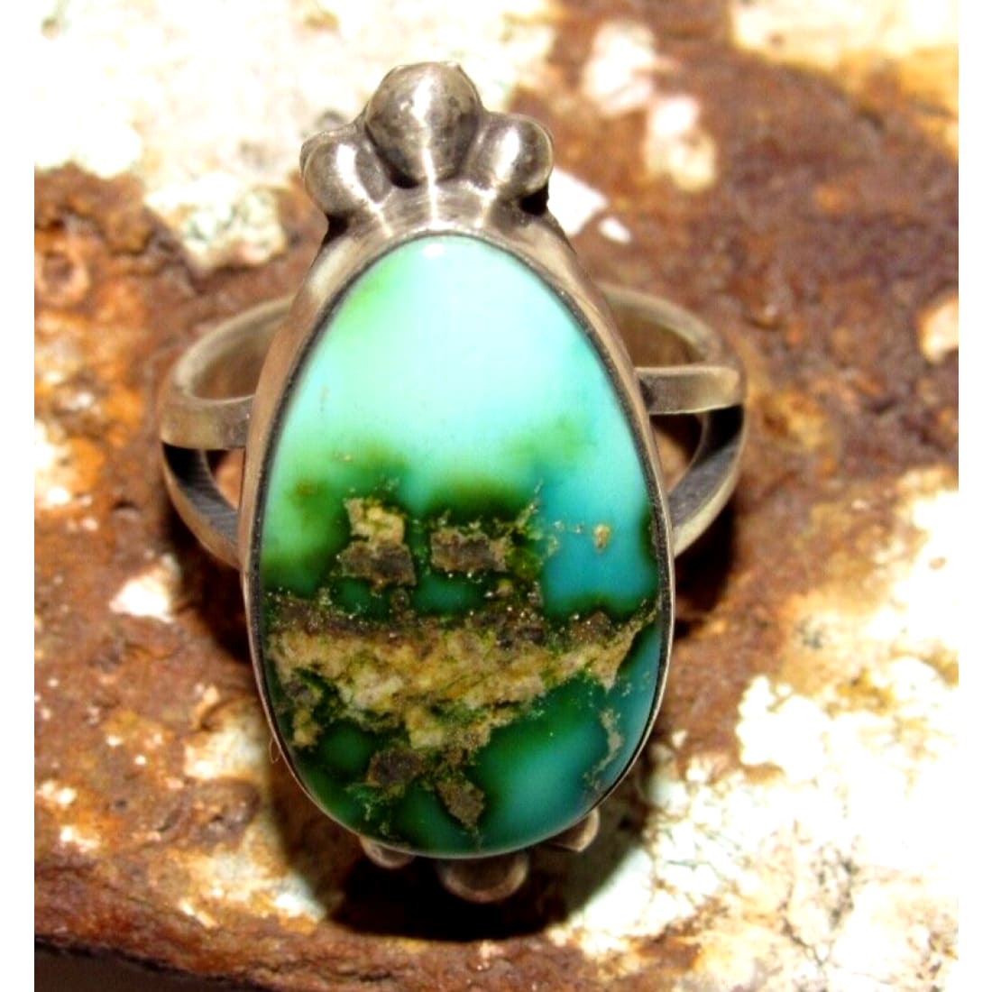 Navajo Sonoran Gold Turquoise Ring Sz 8 Sterling Silver Eli