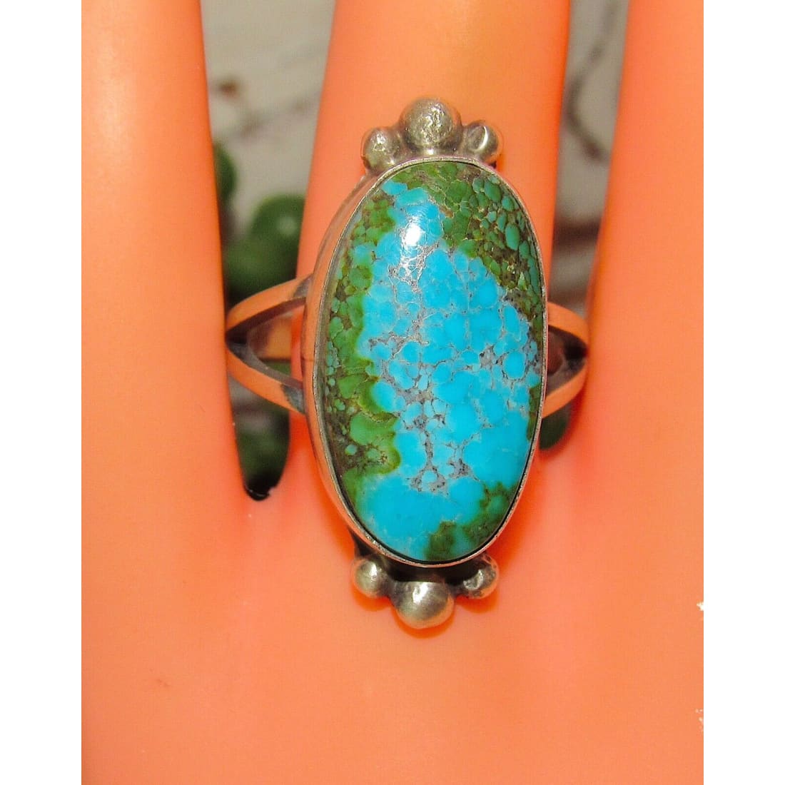 Navajo Sonoran Gold Turquoise Ring Sz 9 Sterling Silver Eli