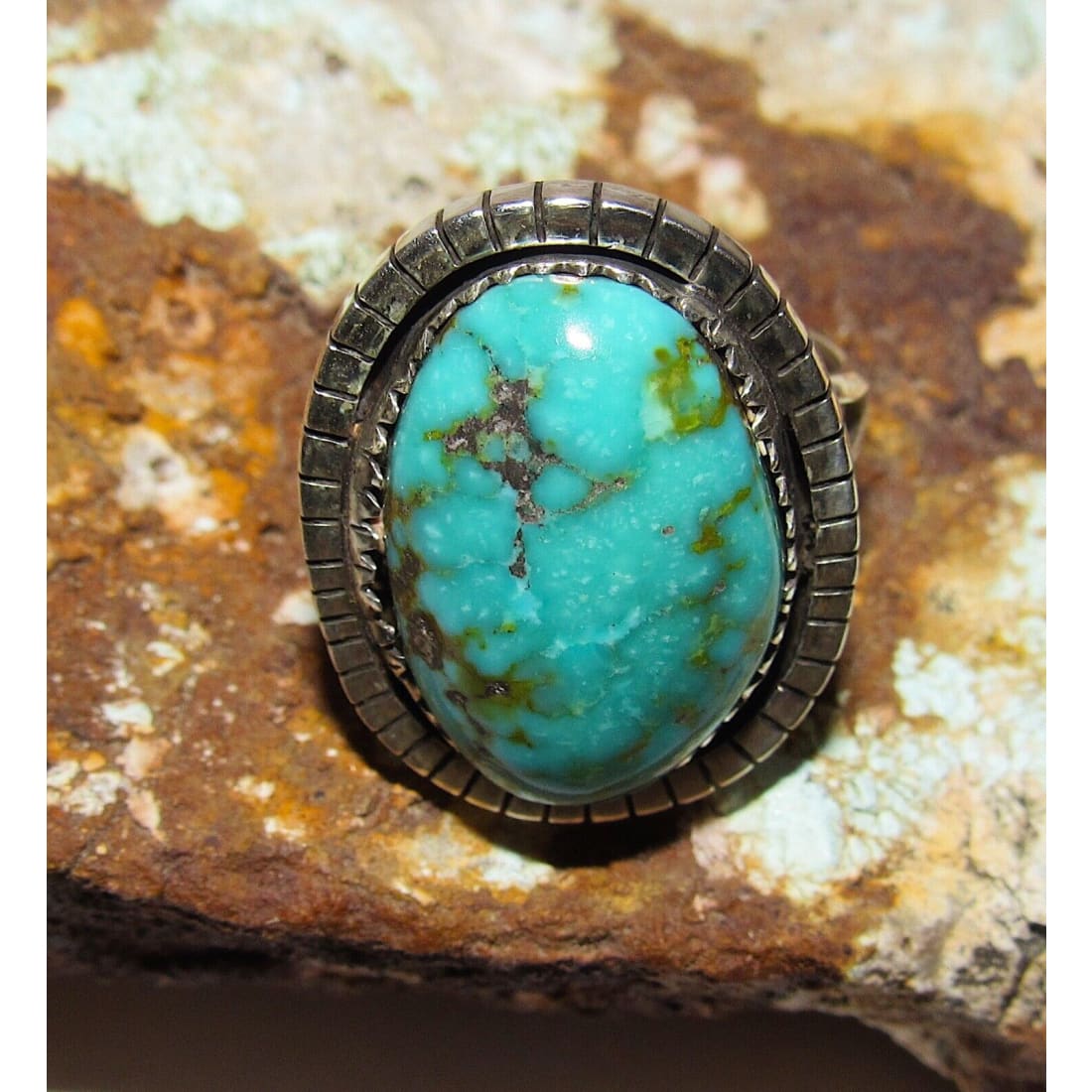 Navajo Sonoran Gold Turquoise Ring Sz 9 Sterling Silver -