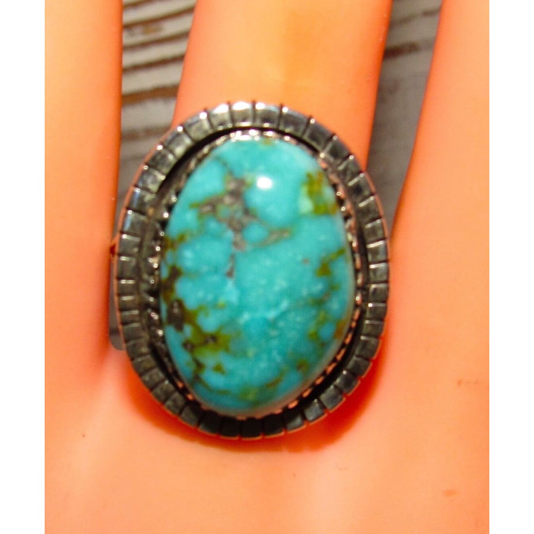 Navajo Sonoran Gold Turquoise Ring Sz 9 Sterling Silver -