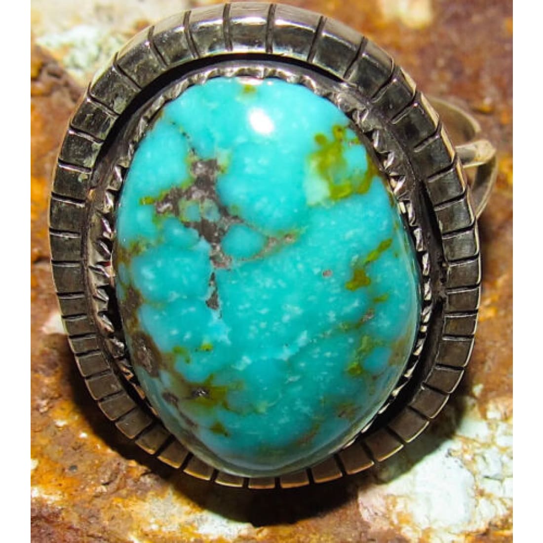 Navajo Sonoran Gold Turquoise Ring Sz 9 Sterling Silver -
