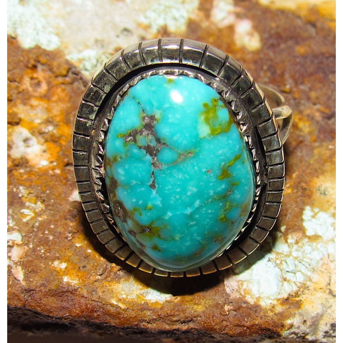 Navajo Sonoran Gold Turquoise Ring Sz 9 Sterling Silver -
