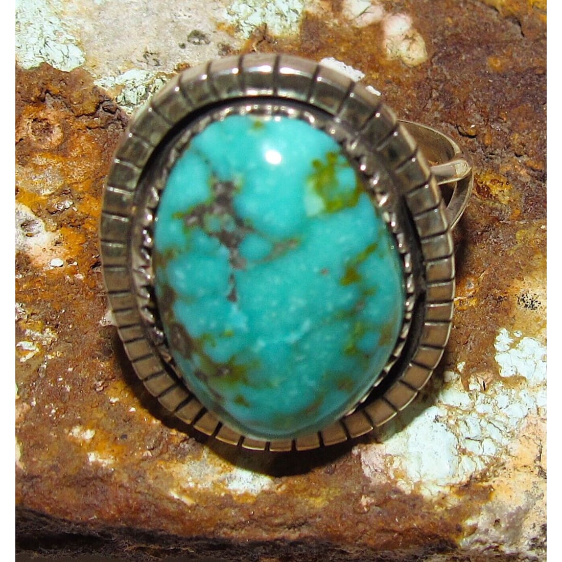 Navajo Sonoran Gold Turquoise Ring Sz 9 Sterling Silver -