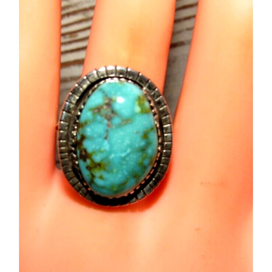 Navajo Sonoran Gold Turquoise Ring Sz 9 Sterling Silver -