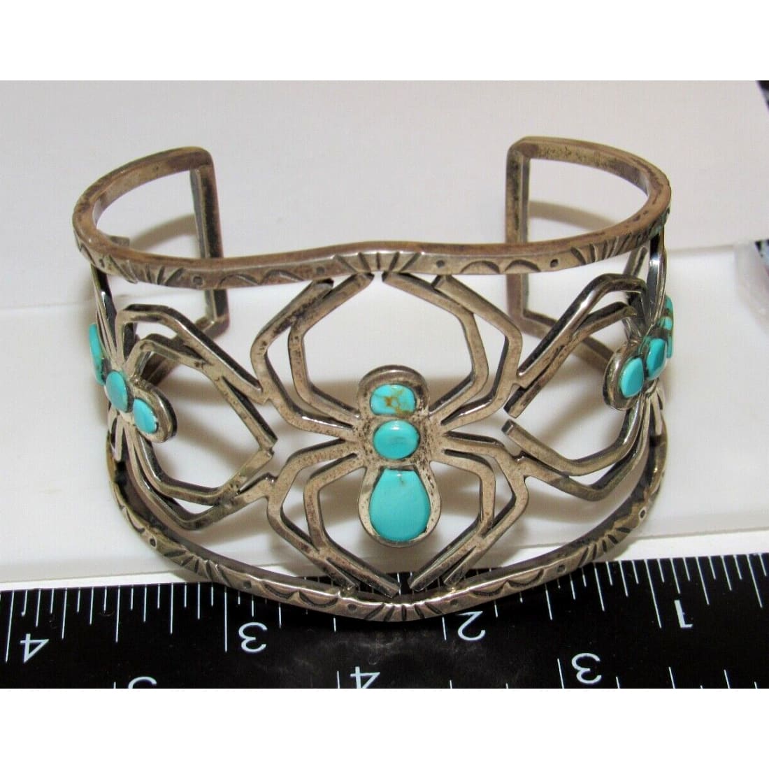 Navajo Spider Cuff Bracelet Kingman Turquoise Sterling