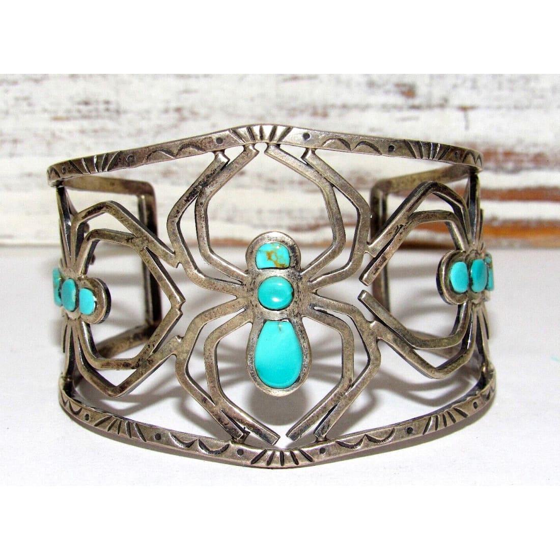 Navajo Spider Cuff Bracelet Kingman Turquoise Sterling