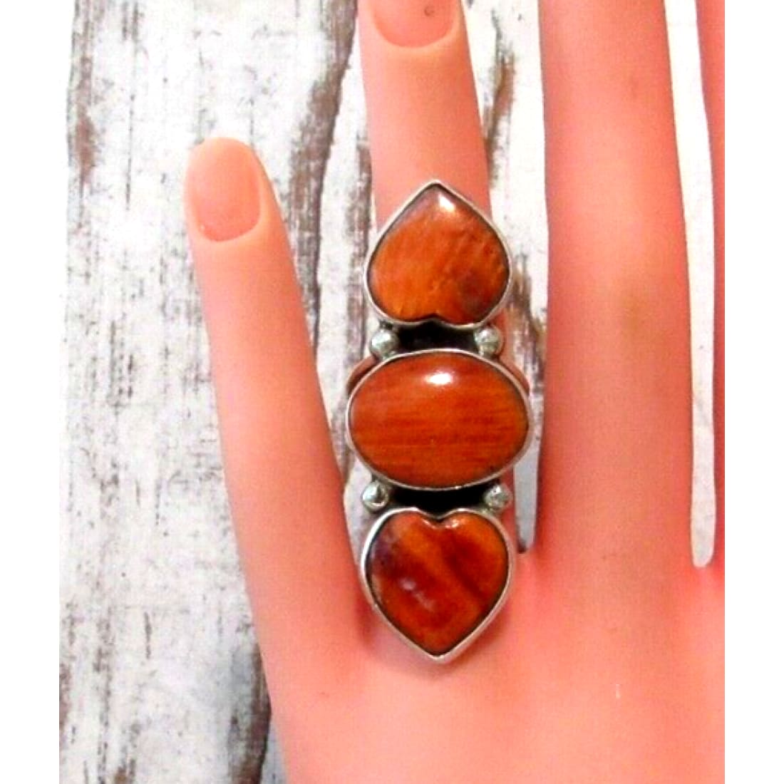 Navajo Spiny Oyster Heart Statement Ring Sz 7 Sterling