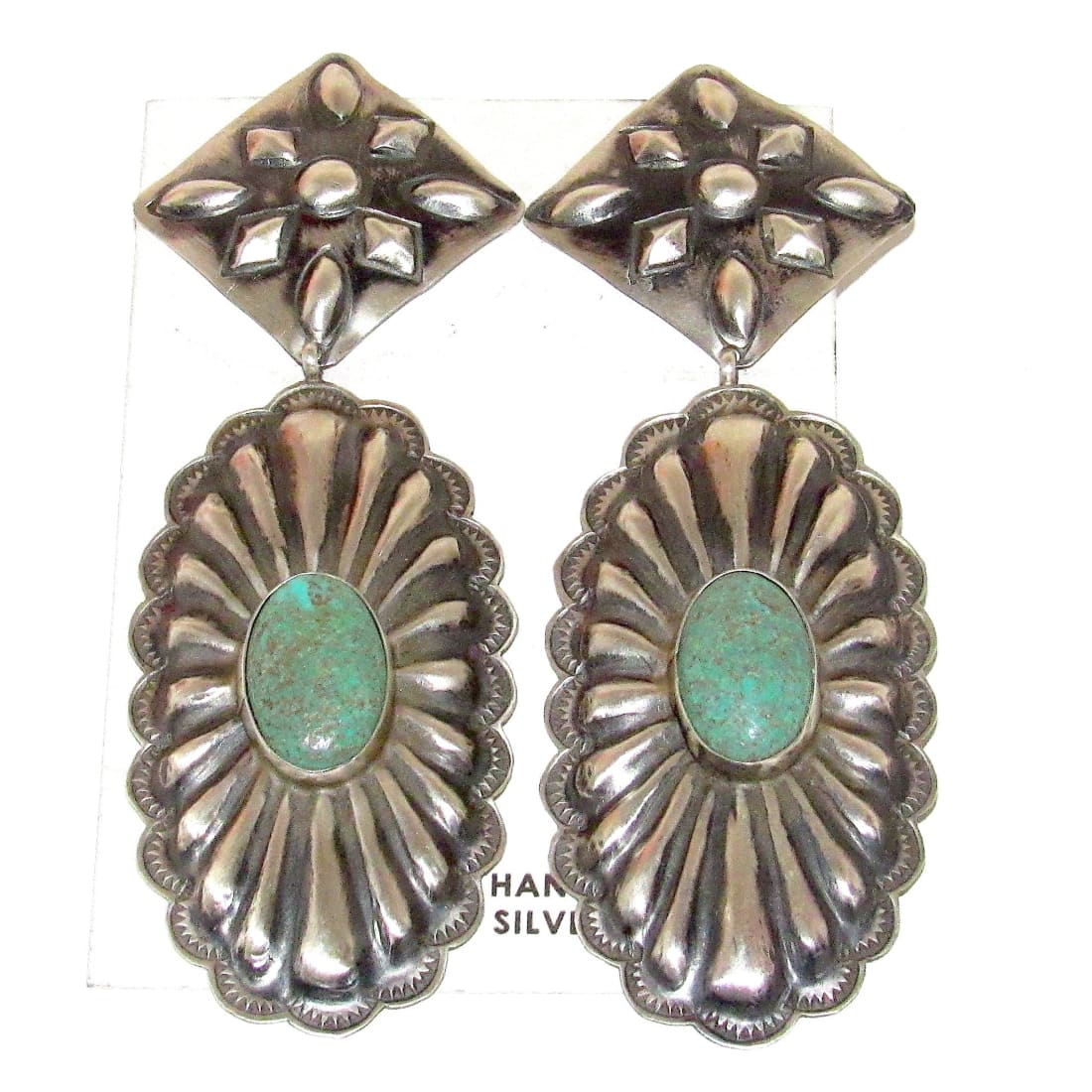 Navajo Statement Concho Earrings Sterling Silver Royston