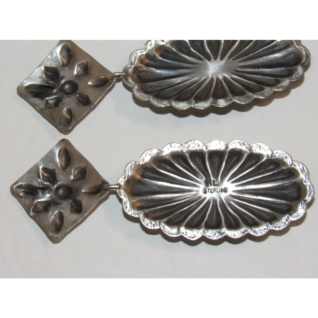 Navajo Statement Concho Earrings Sterling Silver Royston