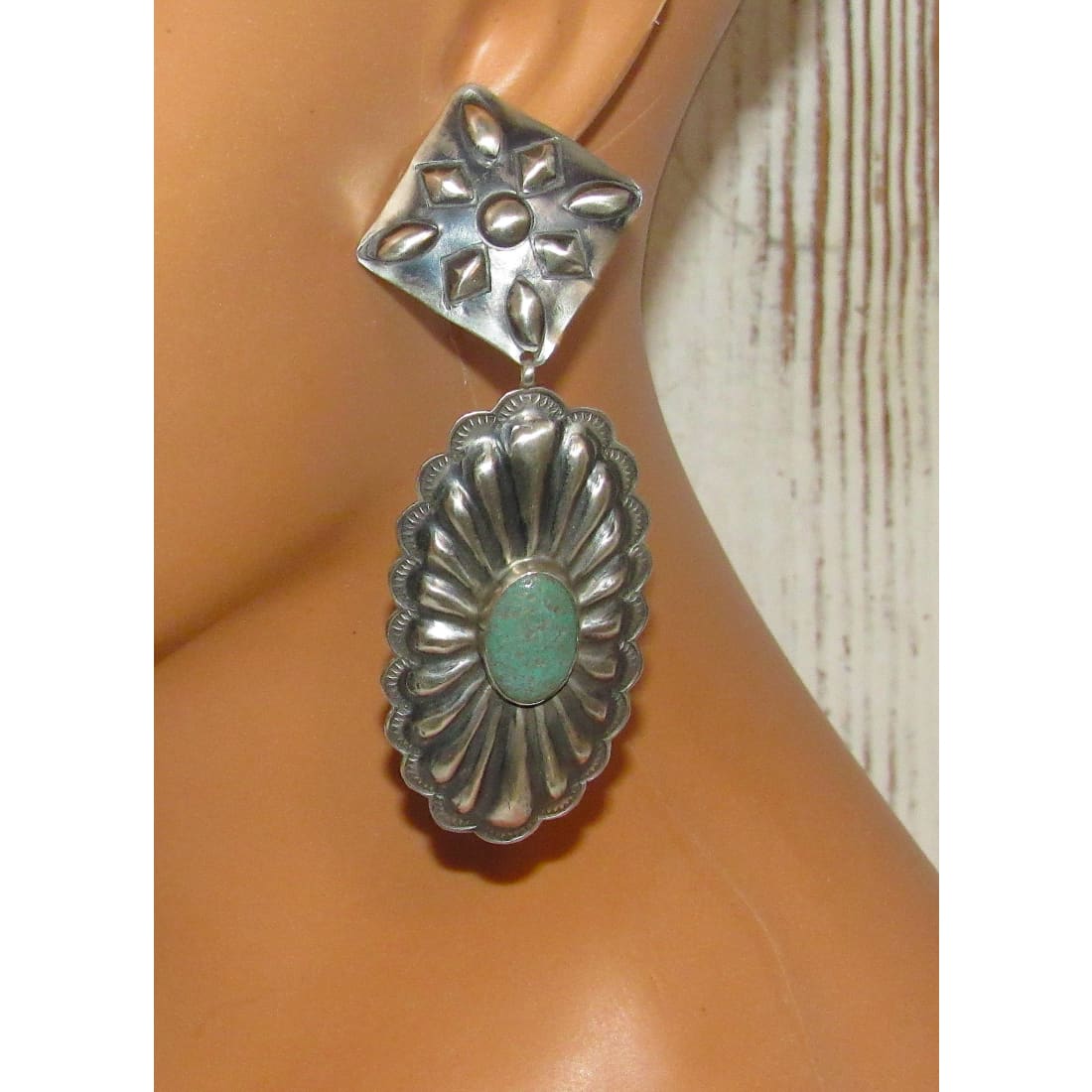 Navajo Statement Concho Earrings Sterling Silver Royston